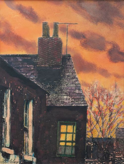 Brian Palm - Artist House with Flaming Sky