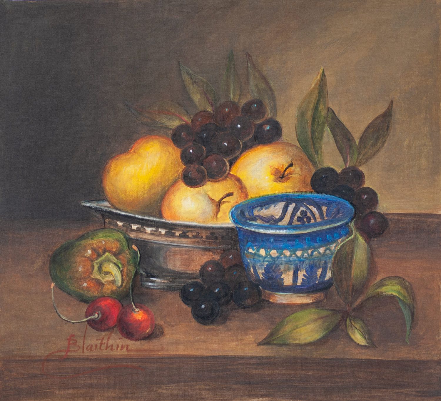 Blue China and Fruit Bowl by Blaithin O'Ciobhain