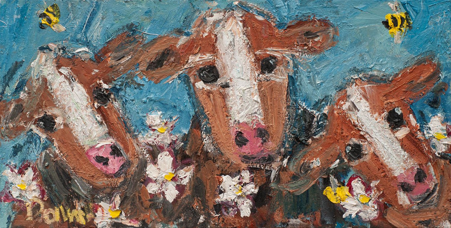 Three Cows & Flowers by Deborah Donnelly